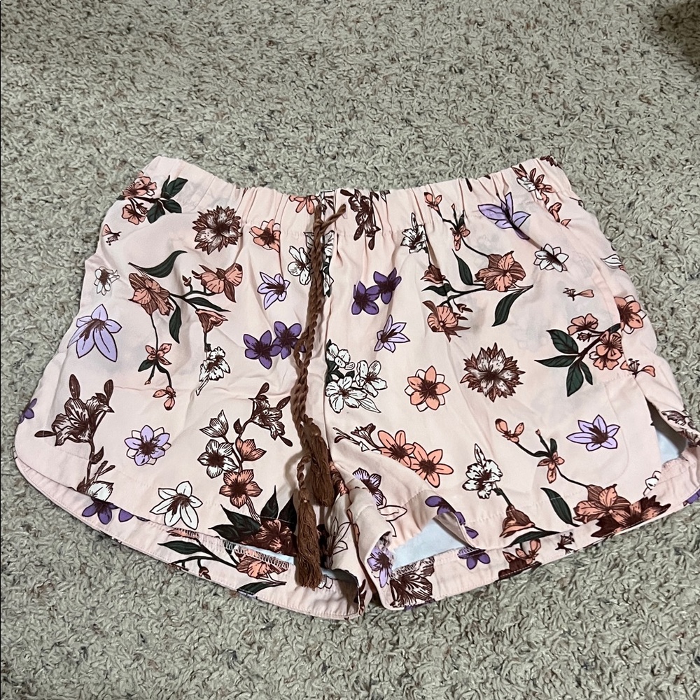 Copper Key Floral High Waist Shorts - Pink and Purple
